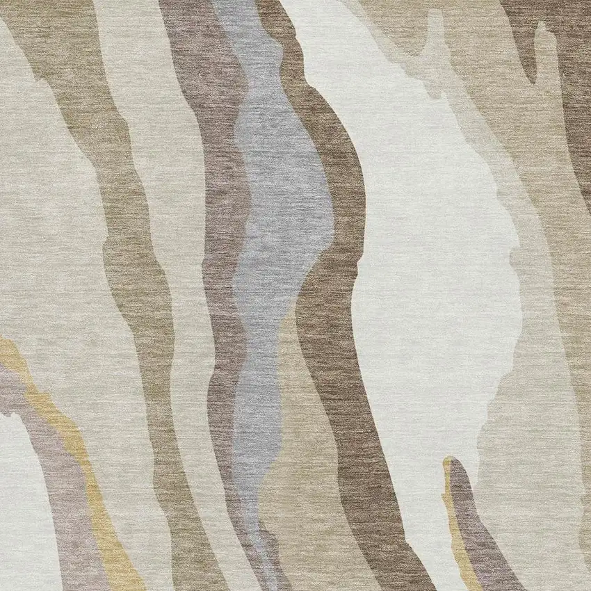 Beige Gold And Taupe Abstract Washable Area Rug With UV Protection Photo 3