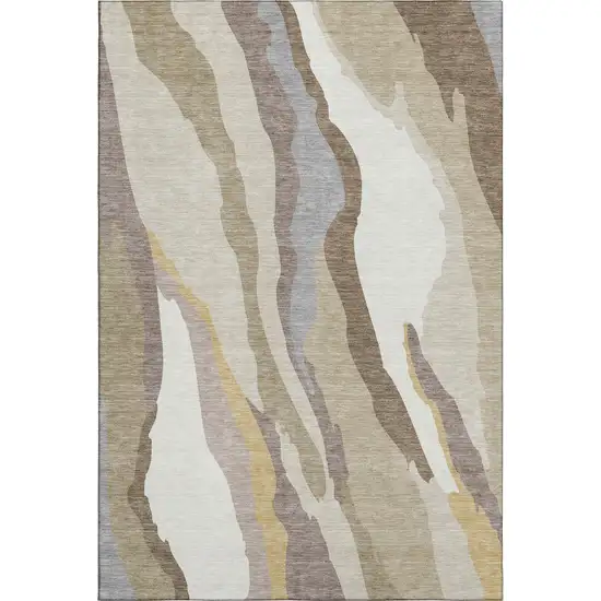 Beige Gold And Taupe Abstract Washable Area Rug With UV Protection Photo 5