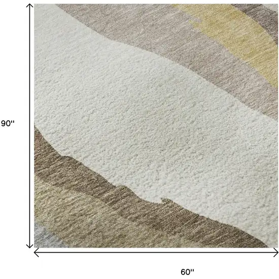 Beige Gold And Taupe Abstract Washable Area Rug With UV Protection Photo 8