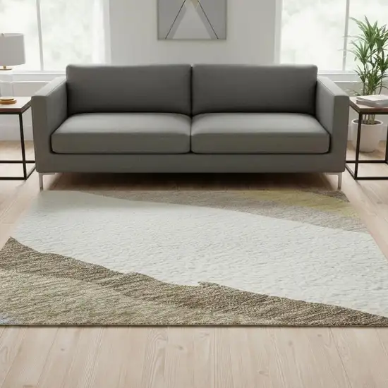 Beige Gold And Taupe Abstract Washable Area Rug With UV Protection Photo 2