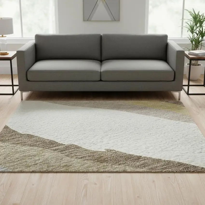 Beige Gold And Taupe Abstract Washable Area Rug With UV Protection Photo 2