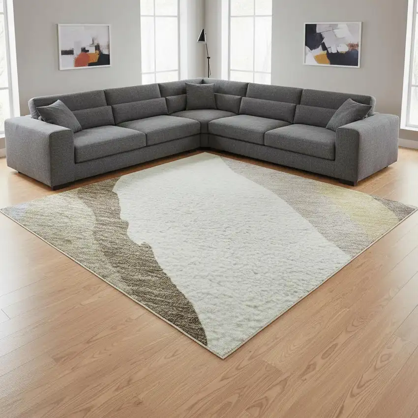 Beige Gold And Taupe Abstract Washable Area Rug With UV Protection Photo 2