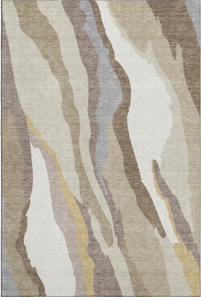 Beige Gold And Taupe Abstract Washable Area Rug With UV Protection Photo 4