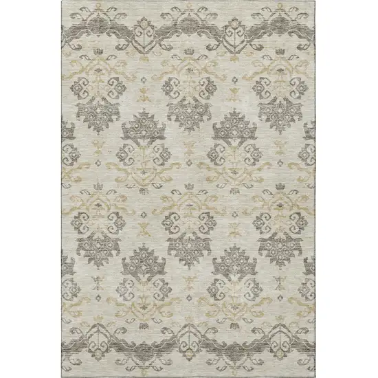 Beige Gold And Taupe Medallion Washable Area Rug With UV Protection Photo 4