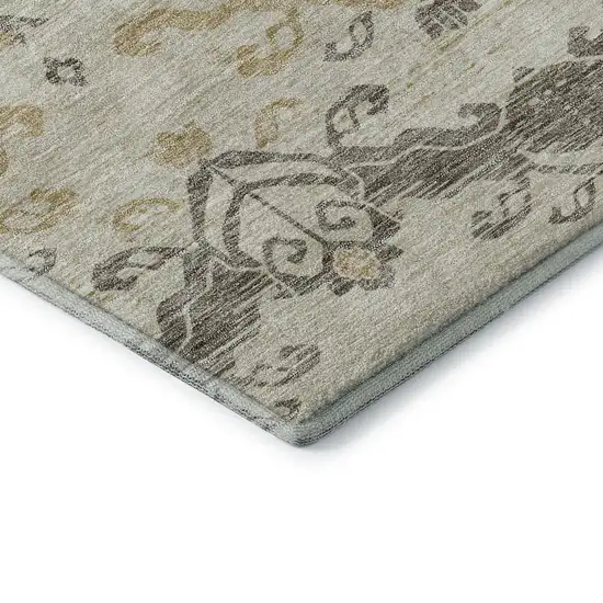 Beige Gold And Taupe Medallion Washable Area Rug With UV Protection Photo 7