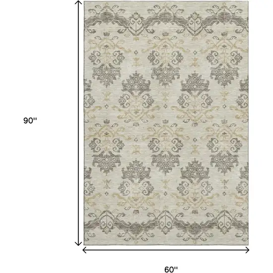 Beige Gold And Taupe Medallion Washable Area Rug With UV Protection Photo 3