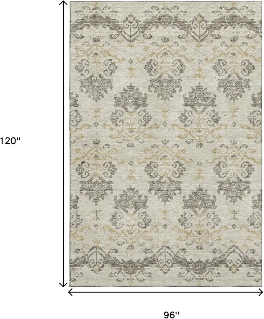 Beige Gold And Taupe Medallion Washable Area Rug With UV Protection Photo 3