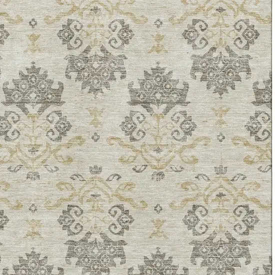 Beige Gold And Taupe Medallion Washable Area Rug With UV Protection Photo 3
