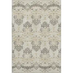 Photo of Beige Gold And Taupe Medallion Washable Area Rug With UV Protection