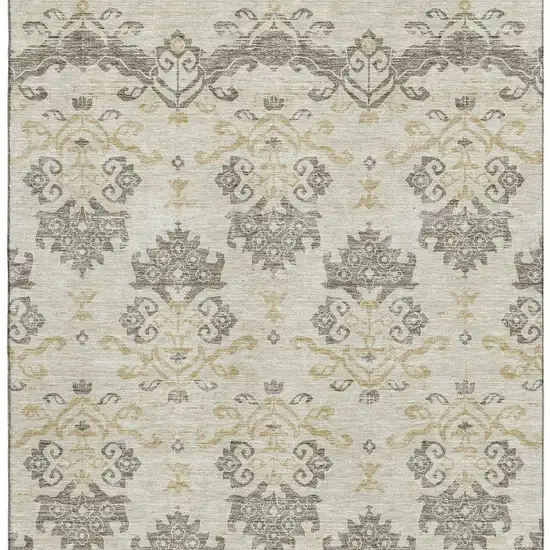 Beige Gold And Taupe Medallion Washable Area Rug With UV Protection Photo 4