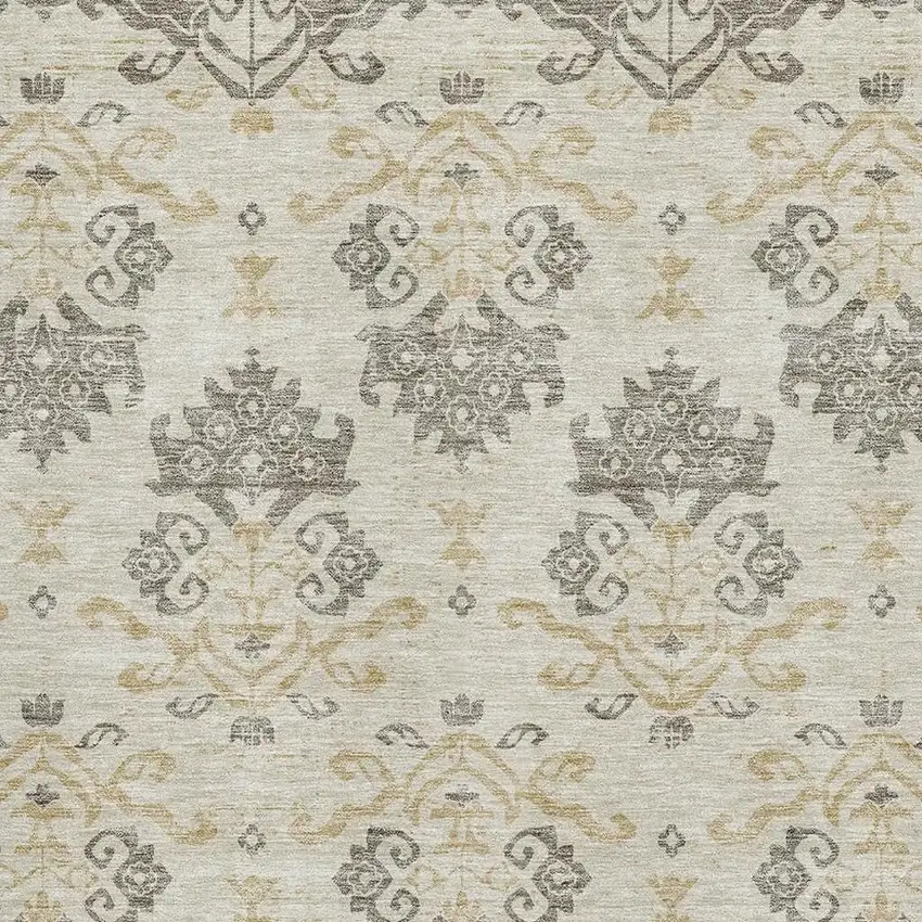 Beige Gold And Taupe Medallion Washable Area Rug With UV Protection Photo 3