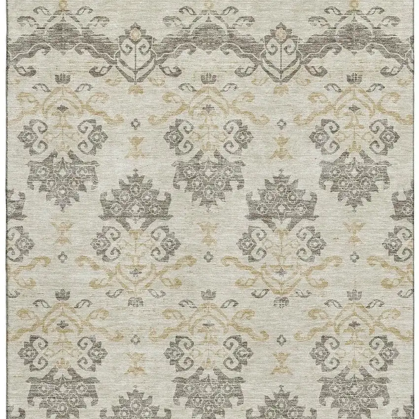 Beige Gold And Taupe Medallion Washable Area Rug With UV Protection Photo 4