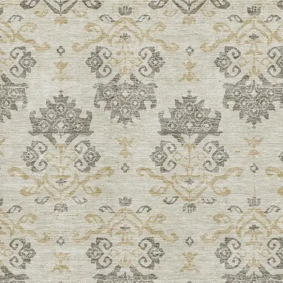 Beige Gold And Taupe Medallion Washable Area Rug With UV Protection Photo 3