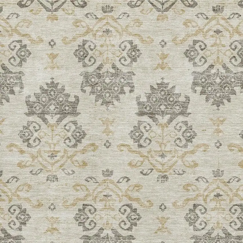 Beige Gold And Taupe Medallion Washable Area Rug With UV Protection Photo 3