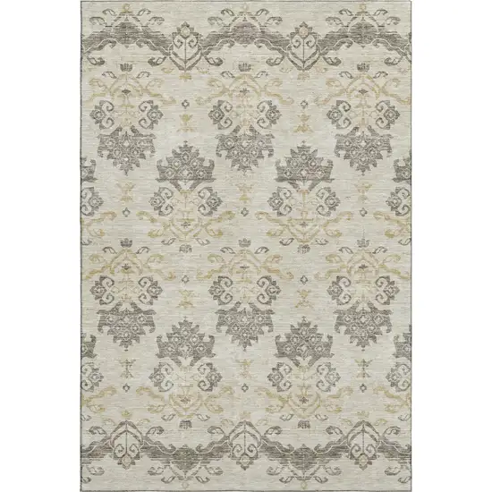 Beige Gold And Taupe Medallion Washable Area Rug With UV Protection Photo 1