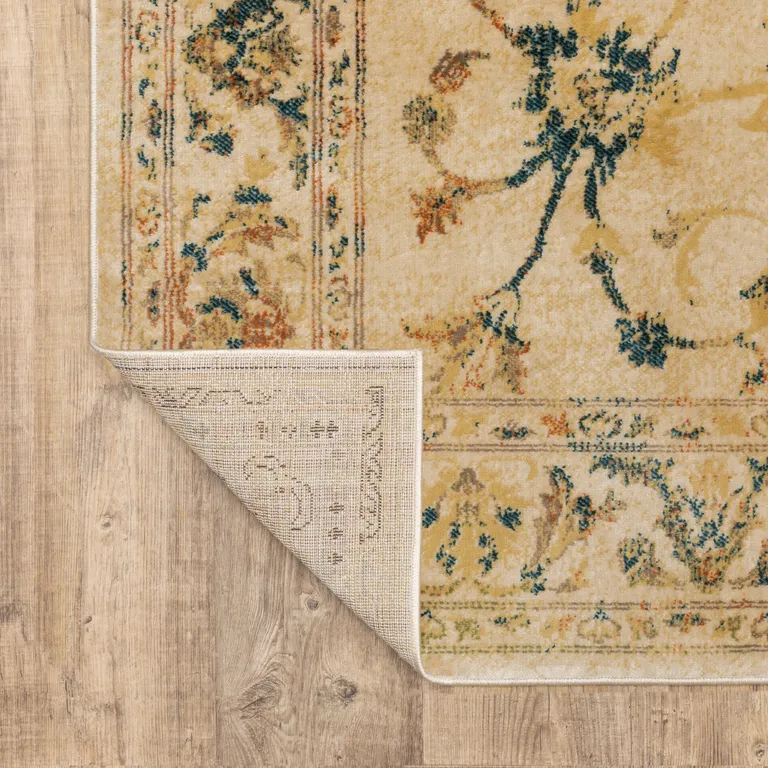 Beige Gold And Teal Oriental Power Loom Stain Resistant Area Rug Photo 5