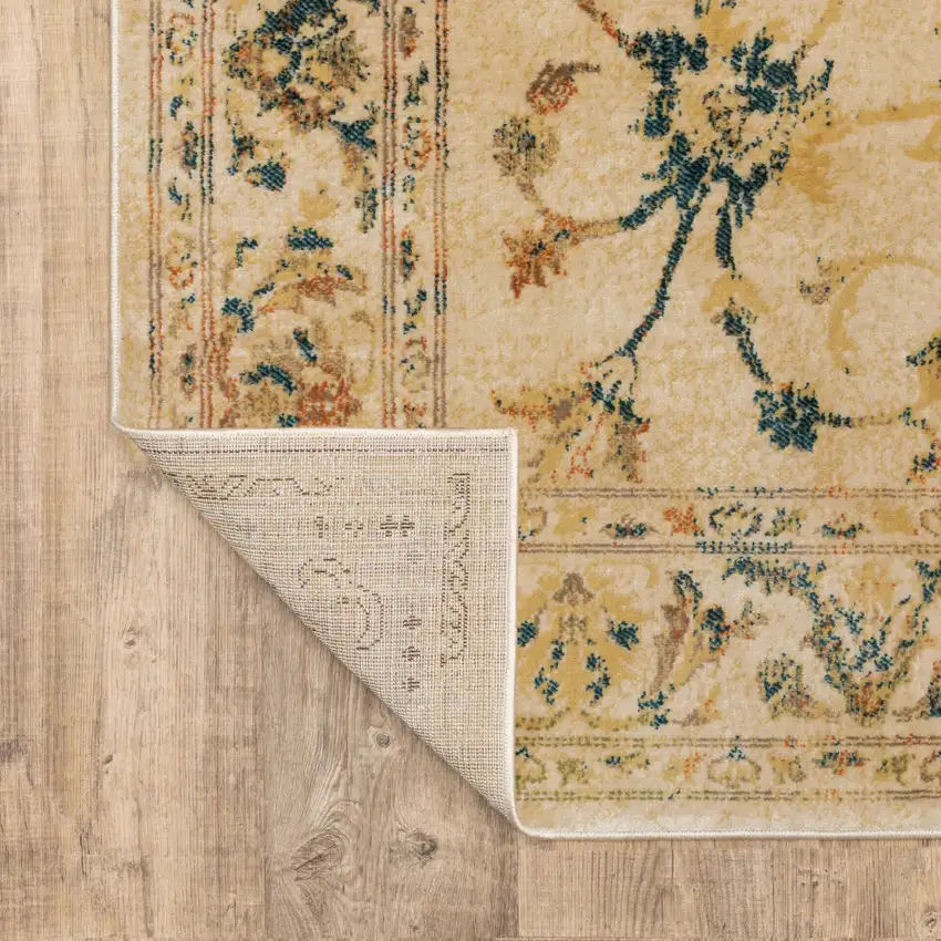 Beige Gold And Teal Oriental Power Loom Stain Resistant Area Rug Photo 6