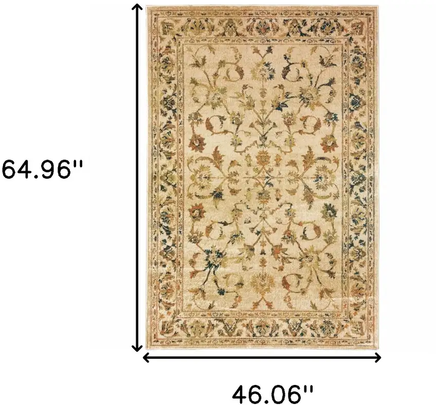 Beige Gold And Teal Oriental Power Loom Stain Resistant Area Rug Photo 10