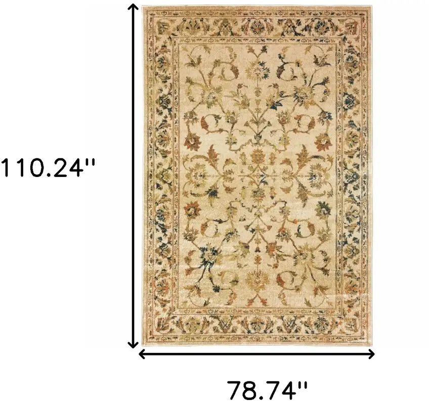 Beige Gold And Teal Oriental Power Loom Stain Resistant Area Rug Photo 10