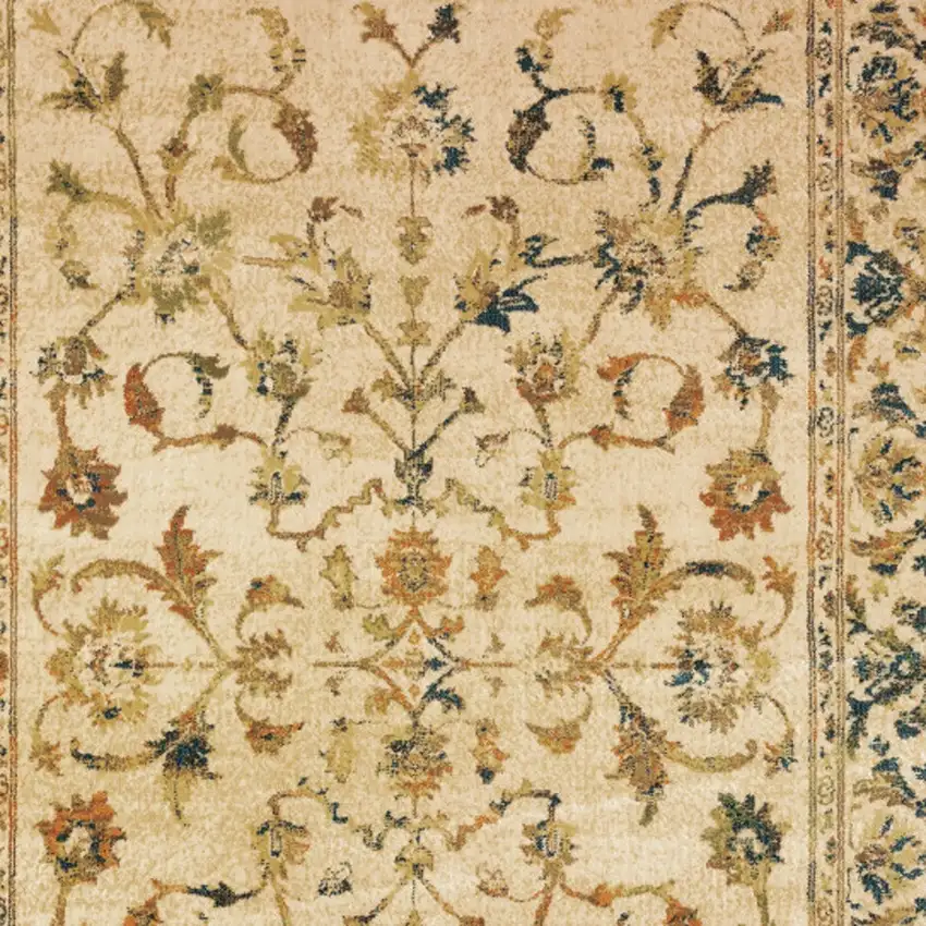 Beige Gold And Teal Oriental Power Loom Stain Resistant Area Rug Photo 3