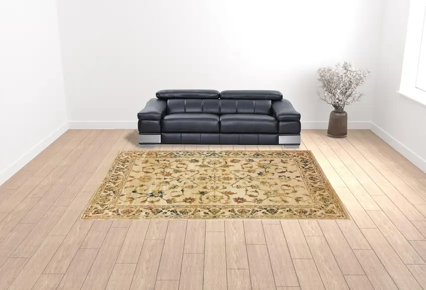 Beige Gold And Teal Oriental Power Loom Stain Resistant Area Rug Photo 2