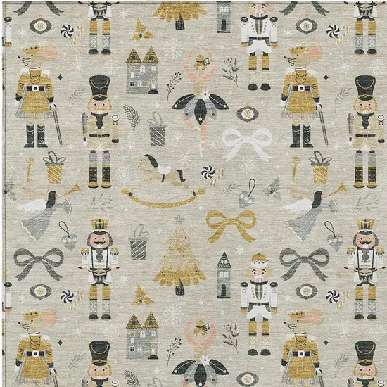 Beige Gold Black And Gray Village Houses Washable Indoor Outdoor Area Rug Photo 3