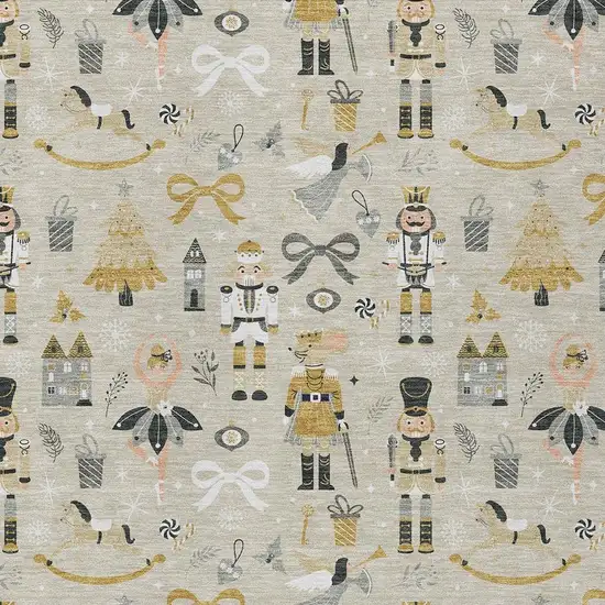 Beige Gold Black And Gray Village Houses Washable Indoor Outdoor Area Rug Photo 3