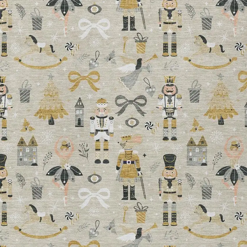 Beige Gold Black And Gray Village Houses Washable Indoor Outdoor Area Rug Photo 3