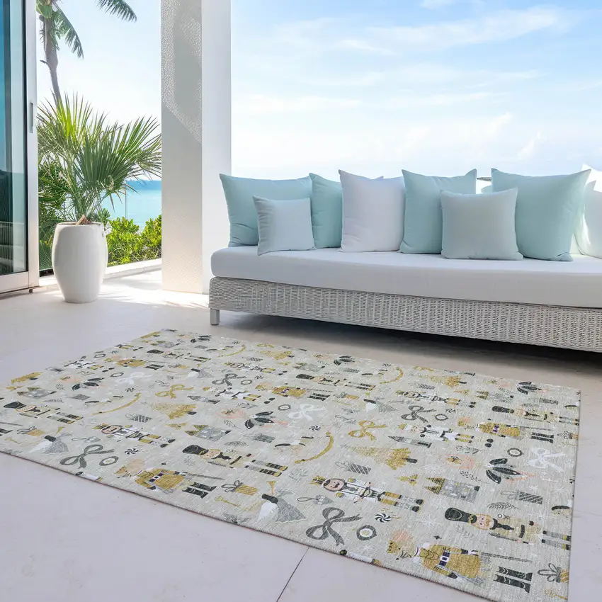 Beige Gold Black And Gray Nutcracker Washable Indoor Outdoor Area Rug Photo 6