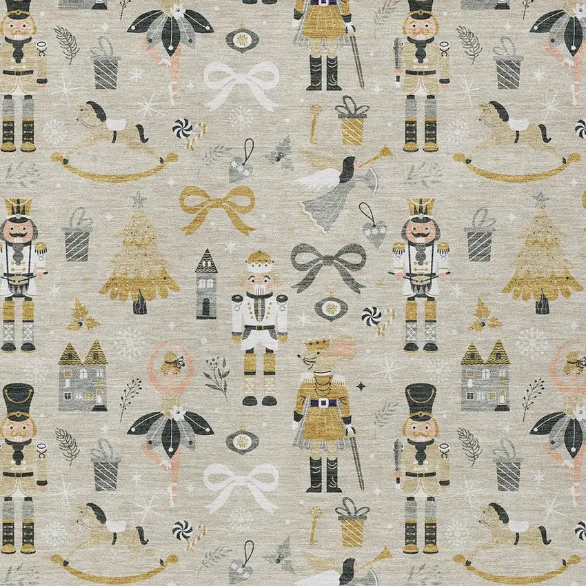 Beige Gold Black And Gray Nutcracker Washable Indoor Outdoor Area Rug Photo 9