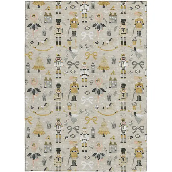 Beige Gold Black And Gray Village Houses Washable Indoor Outdoor Area Rug Photo 4