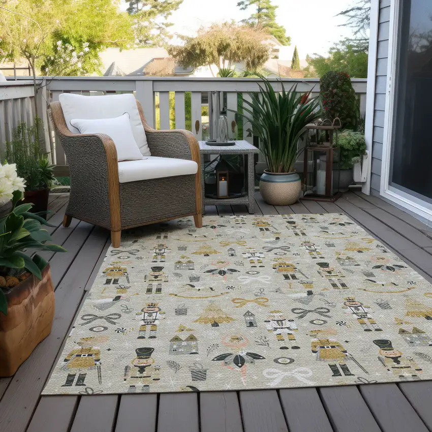 Beige Gold Black And Gray Nutcracker Washable Indoor Outdoor Area Rug Photo 9