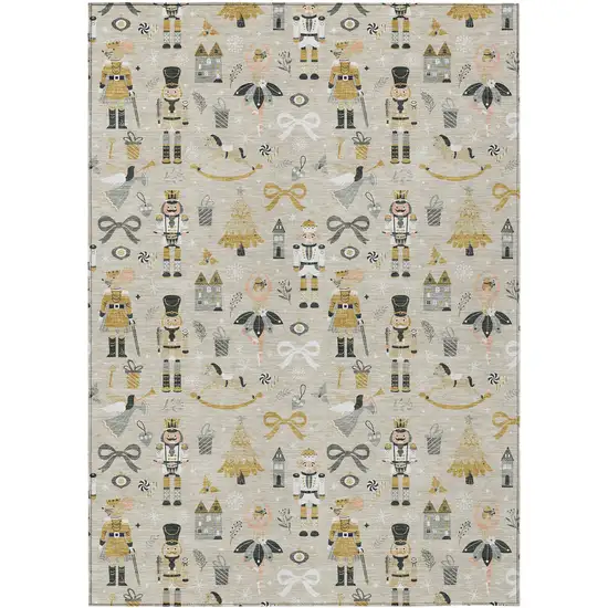 Beige Gold Black And Gray Village Houses Washable Indoor Outdoor Area Rug Photo 1