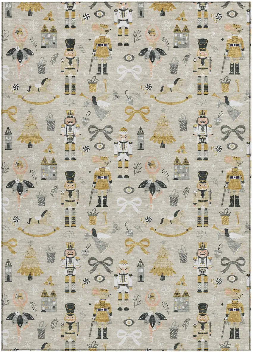 Beige Gold Black And Gray Village Houses Washable Indoor Outdoor Area Rug Photo 4