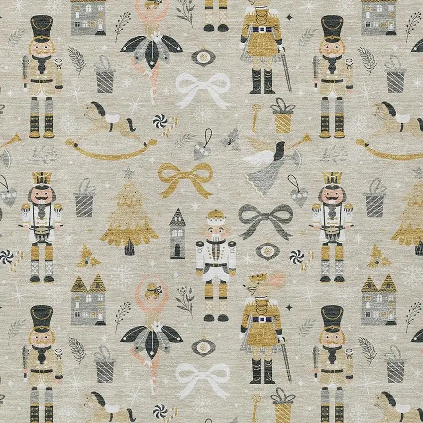 Beige Gold Black And Gray Nutcracker Washable Indoor Outdoor Area Rug Photo 3