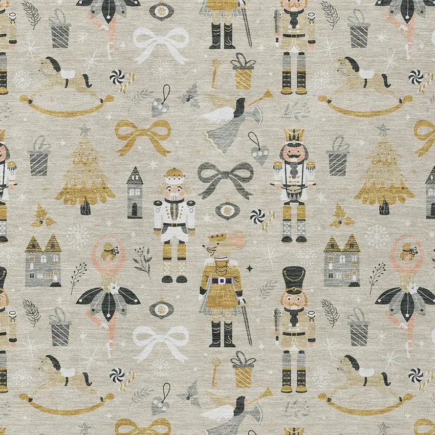 Beige Gold Black And Gray Nutcracker Washable Indoor Outdoor Area Rug Photo 9