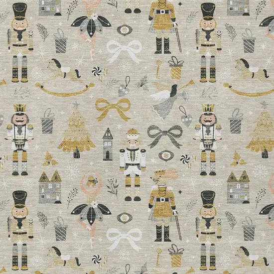 Beige Gold Black And Gray Village Houses Washable Indoor Outdoor Area Rug Photo 3