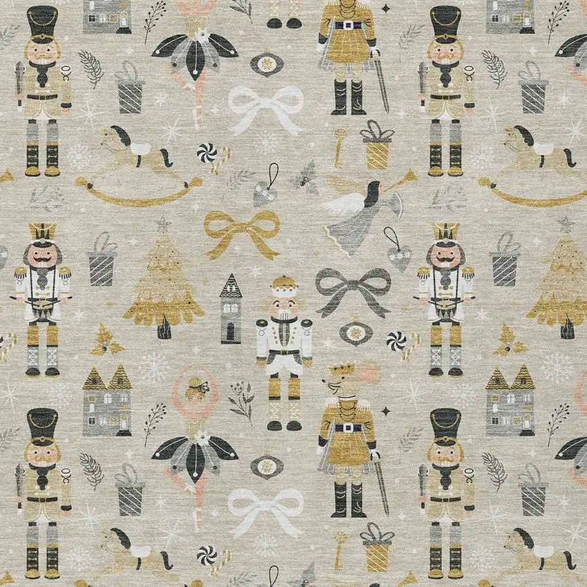 Beige Gold Black And Gray Nutcracker Washable Indoor Outdoor Area Rug Photo 3