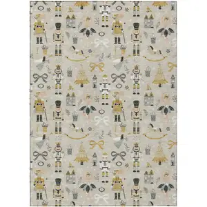 Photo of Beige Gold Black And Gray Village Houses Washable Indoor Outdoor Area Rug