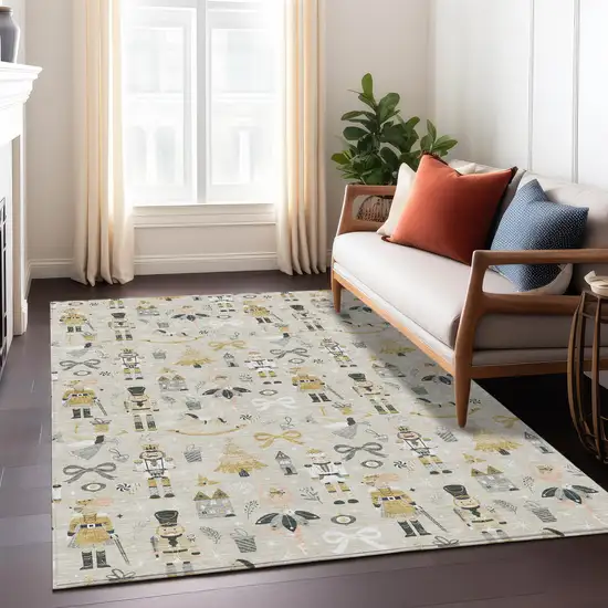 Beige Gold Black And Gray Nutcracker Washable Indoor Outdoor Area Rug Photo 8