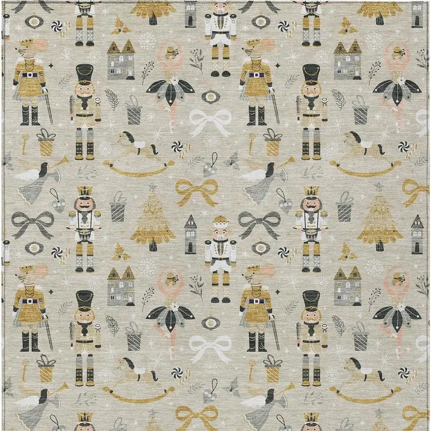 Beige Gold Black And Gray Nutcracker Washable Indoor Outdoor Area Rug Photo 4