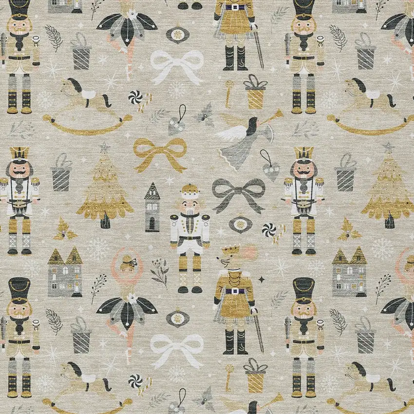 Beige Gold Black And Gray Nutcracker Washable Indoor Outdoor Area Rug Photo 9