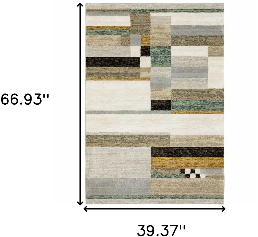 Beige Gold Black Grey Tan Teal and Rust Geometric Power Loom Area Rug Photo 3