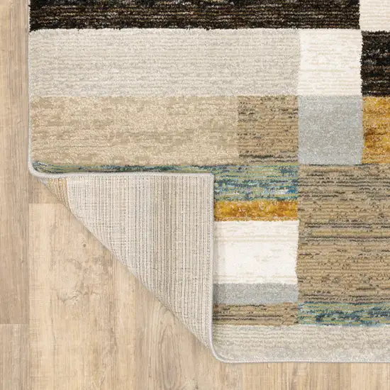 Beige Gold Black Grey Tan Teal and Rust Geometric Power Loom Area Rug Photo 8