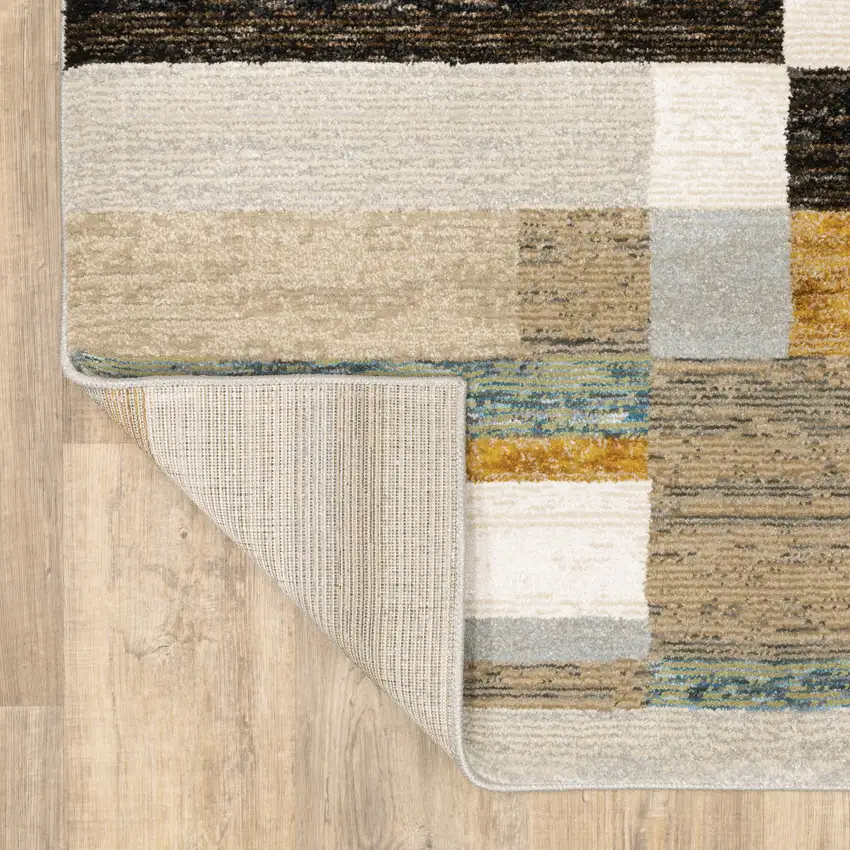 Beige Gold Black Grey Tan Teal and Rust Geometric Power Loom Area Rug Photo 8