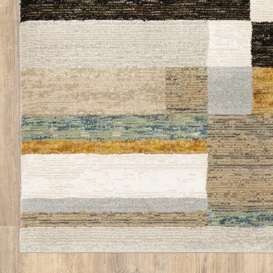 Beige Gold Black Grey Tan Teal and Rust Geometric Power Loom Area Rug Photo 9