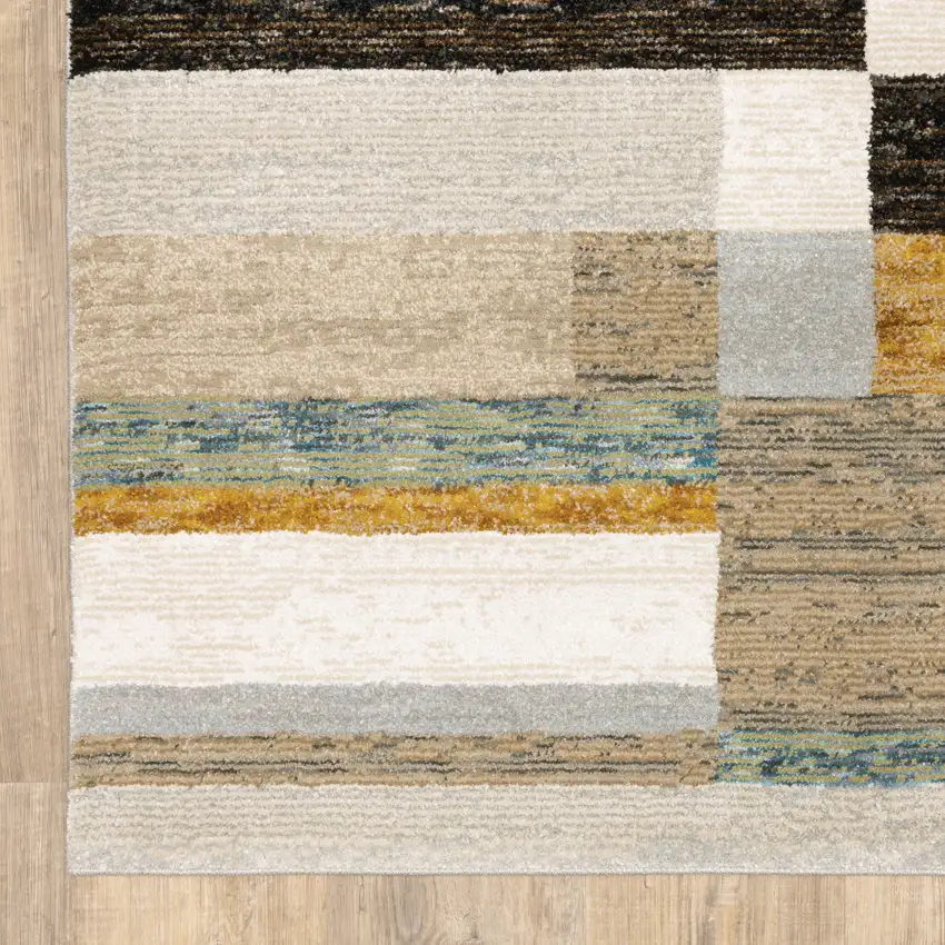 Beige Gold Black Grey Tan Teal and Rust Geometric Power Loom Area Rug Photo 9