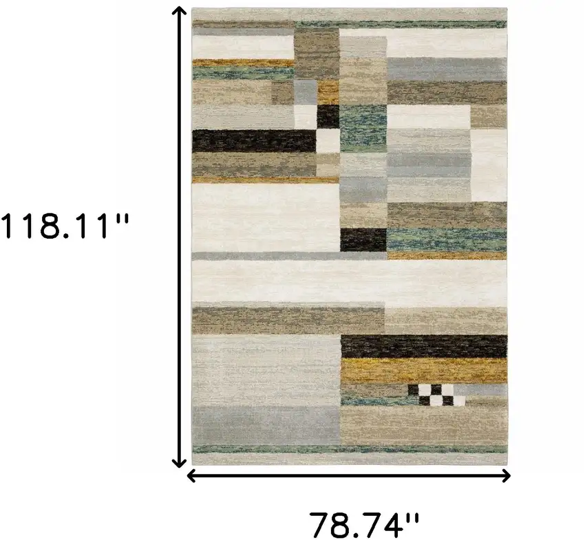 Beige Gold Black Grey Tan Teal and Rust Geometric Power Loom Area Rug Photo 3