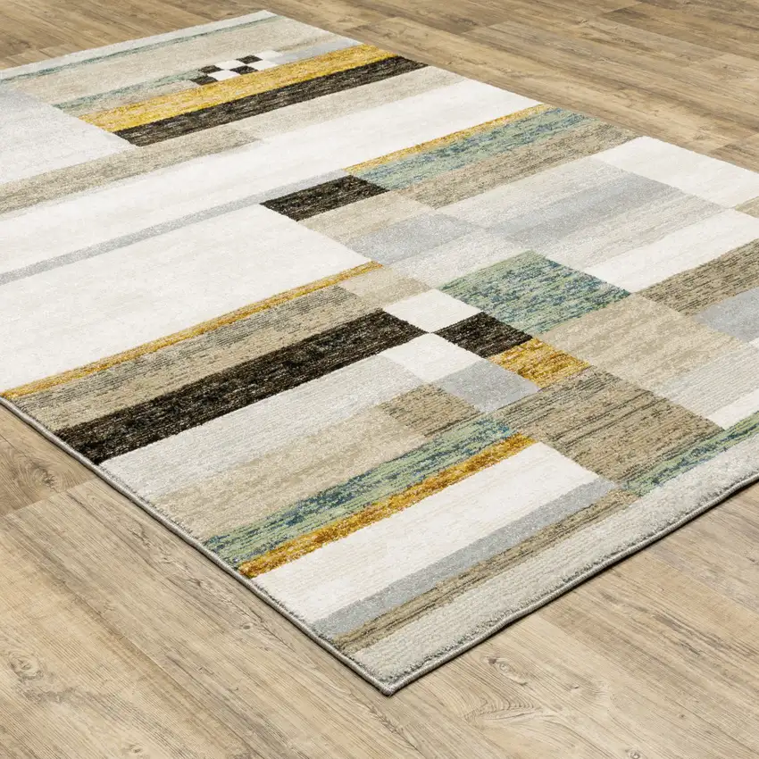 Beige Gold Black Grey Tan Teal and Rust Geometric Power Loom Area Rug Photo 9