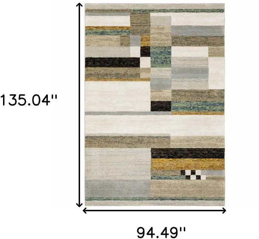 Beige Gold Black Grey Tan Teal And Rust Geometric Power Loom Area Rug Photo 3